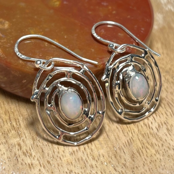 NWOT Ethiopian Opal Spiral Web 925 Sterling Silver Drop Earrings - Picture 4 of 16